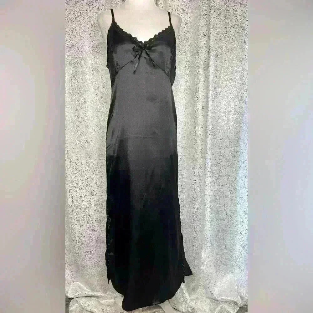 NWOT black thick satin slip dress.